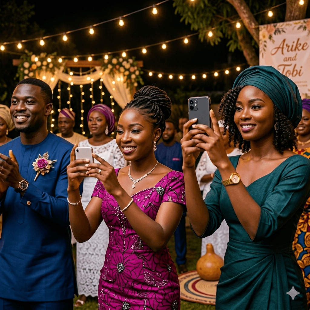 Candid photo of joyful people at a wedding party